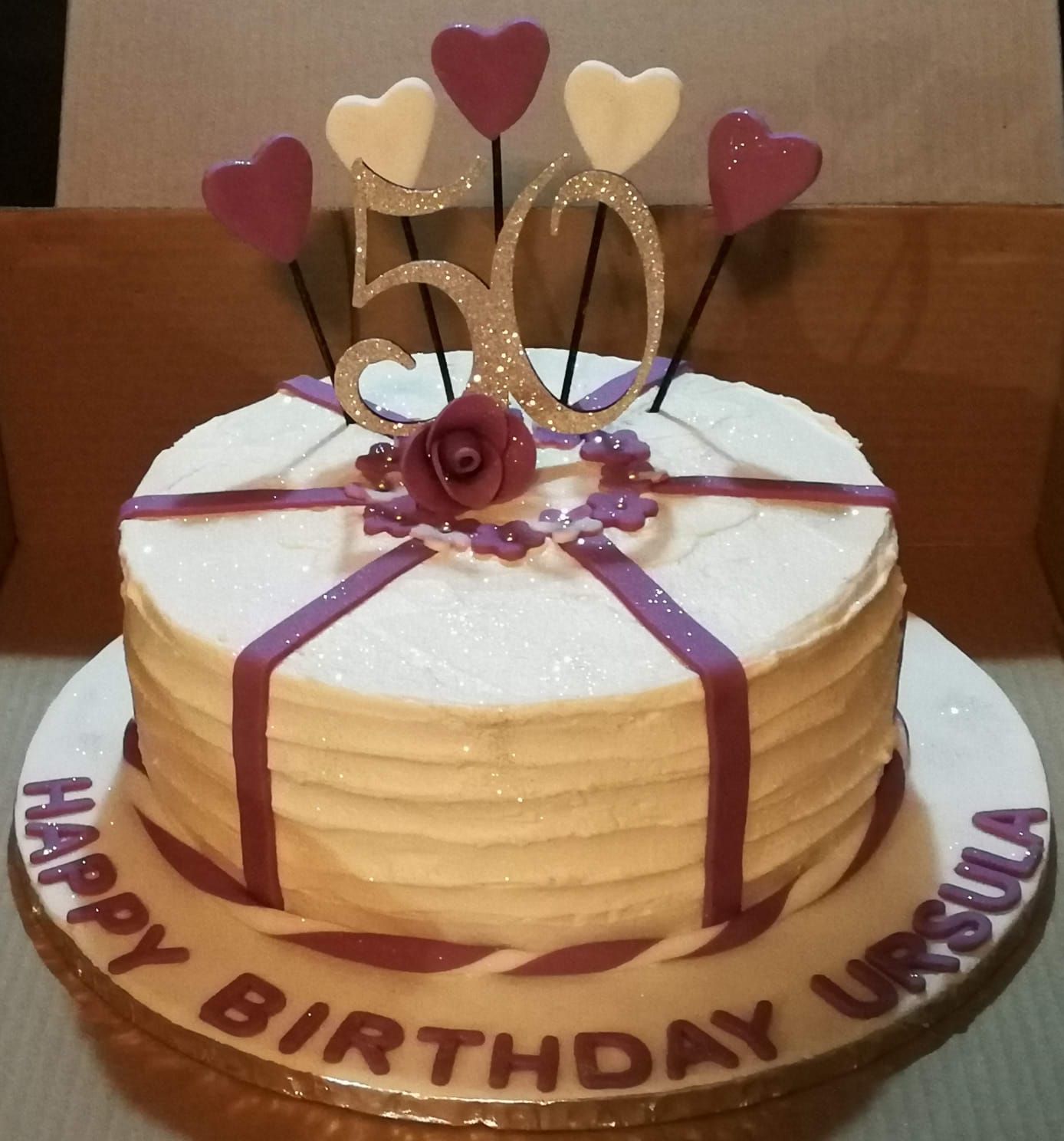 Elegant Hearts 50th Birthday Cake